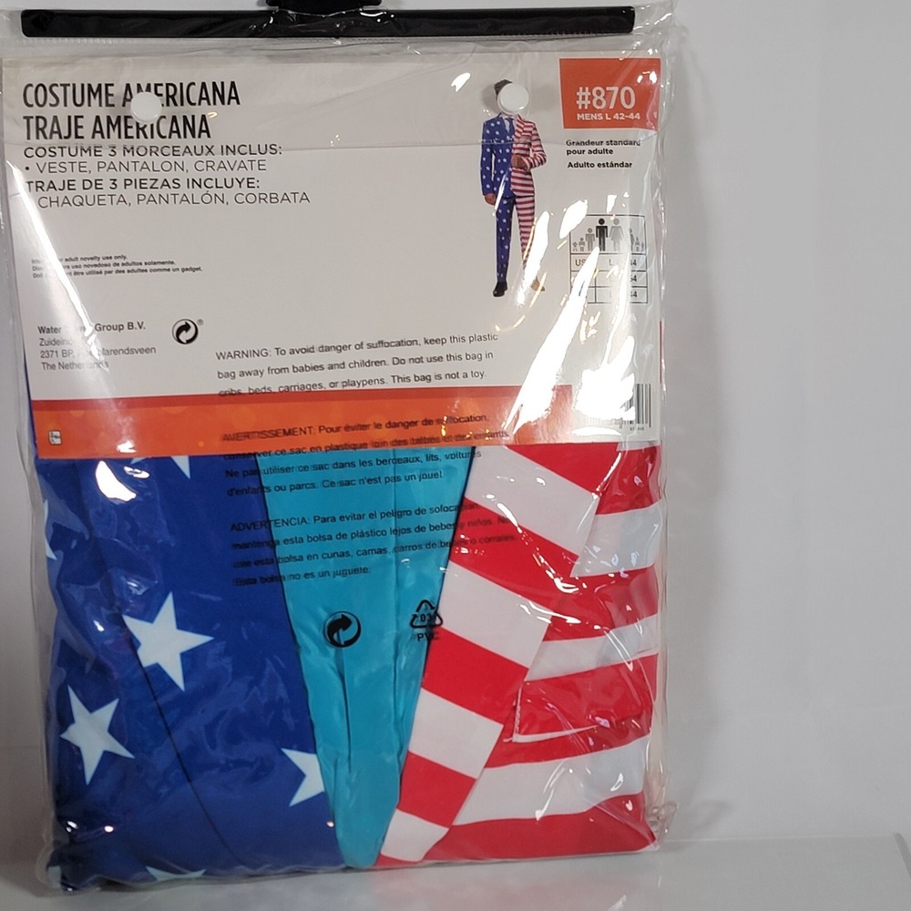 3 Piece United States America Flag Red White Blue Suit Costume Mens L 42-44 - Picture 5 of 8